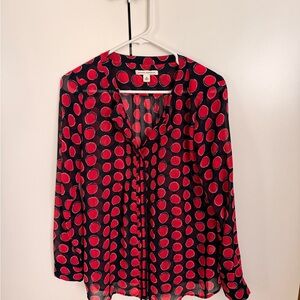 Banana Republic Red and Black Polka Dot Sheer Blouse